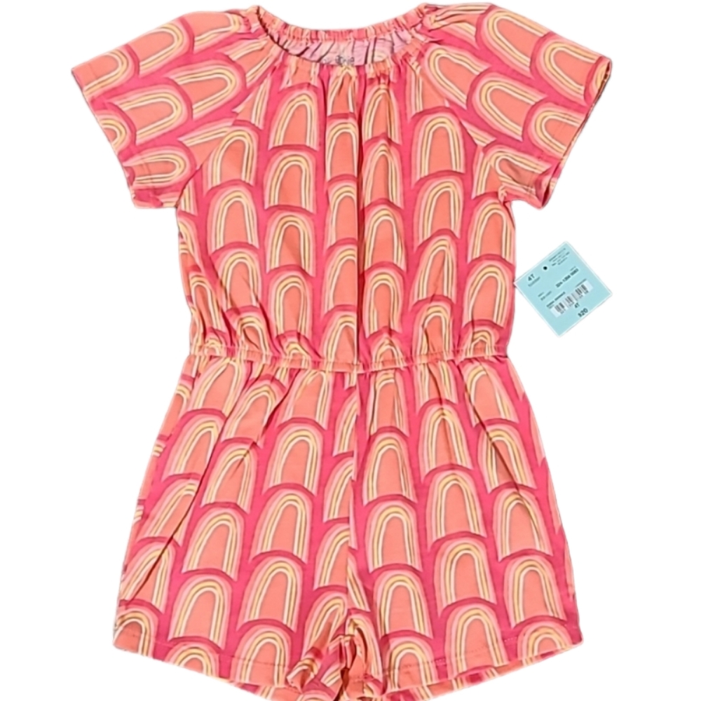 OKIE DOKIE BRAND TODDLER GIRLS PINK & ORANGE ROMPER SHORTS SIZE 4T - Picture 2 of 6